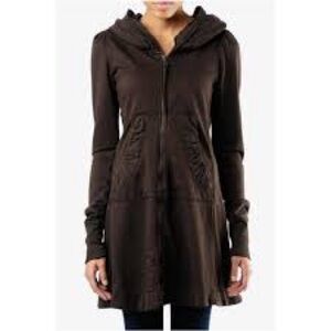 Prairie Underground Brown Zip Hoodie Jacket Longline Fleece Coat Size L